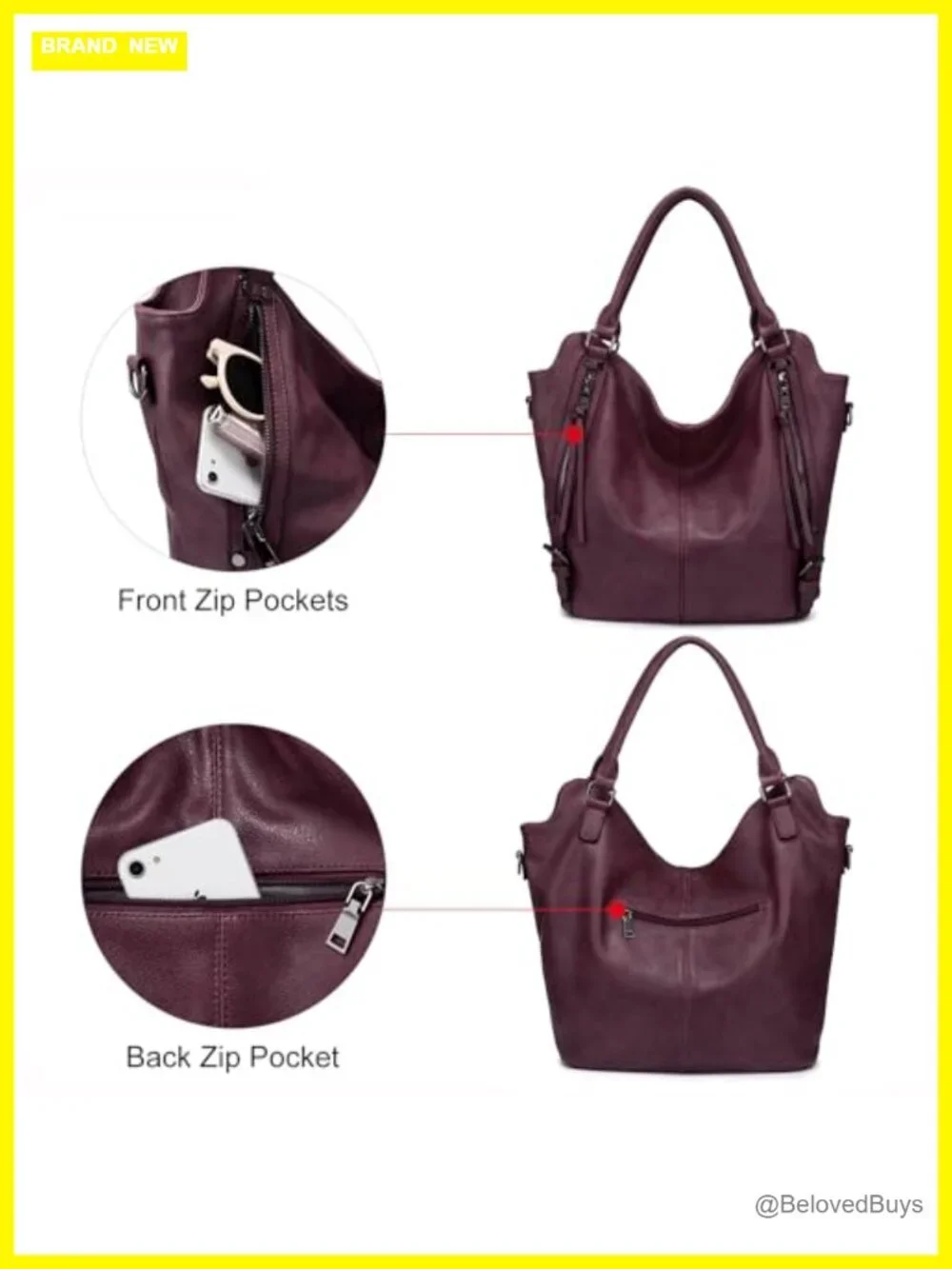 PU Leather Hobo Tote Bag Large Capacity Shoulder Bag with Adjustable Strap